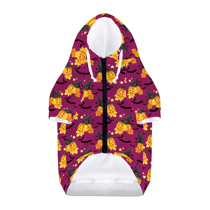 Cute Halloween Pumpkin Witch Print Dog Zip Up Hoodie