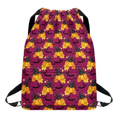 Cute Halloween Pumpkin Witch Print Drawstring Backpack