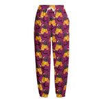 Cute Halloween Pumpkin Witch Print Fleece Lined Knit Pants