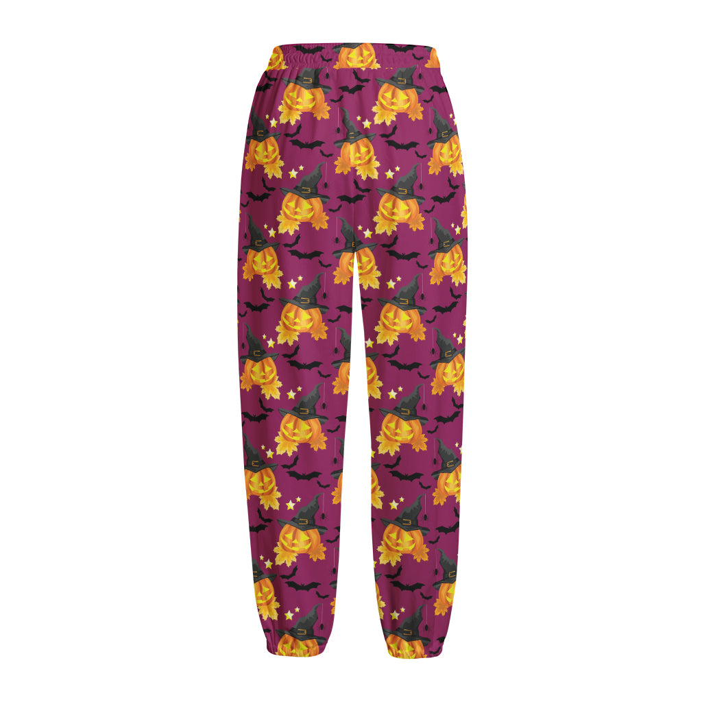 Cute Halloween Pumpkin Witch Print Fleece Lined Knit Pants