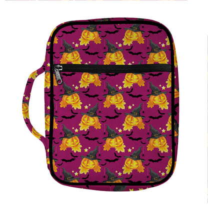Cute Halloween Pumpkin Witch Print Front Pocket Bible Bag