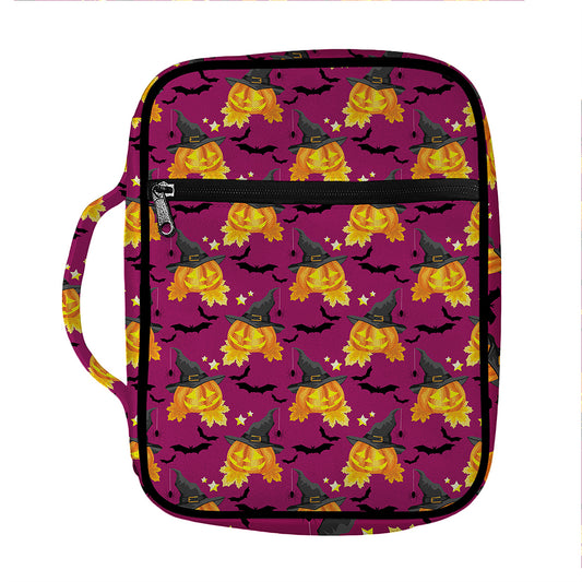 Cute Halloween Pumpkin Witch Print Front Pocket Bible Bag