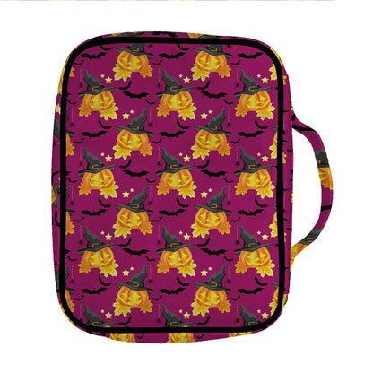 Cute Halloween Pumpkin Witch Print Front Pocket Bible Bag