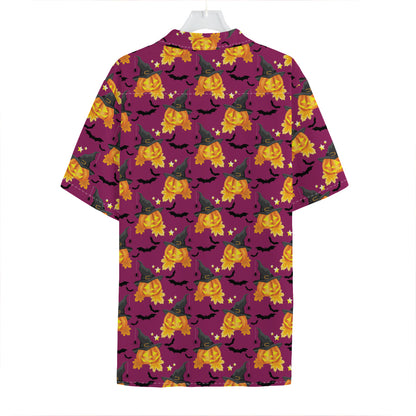 Cute Halloween Pumpkin Witch Print Hawaiian Shirt