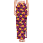 Cute Halloween Pumpkin Witch Print High Slit Maxi Skirt