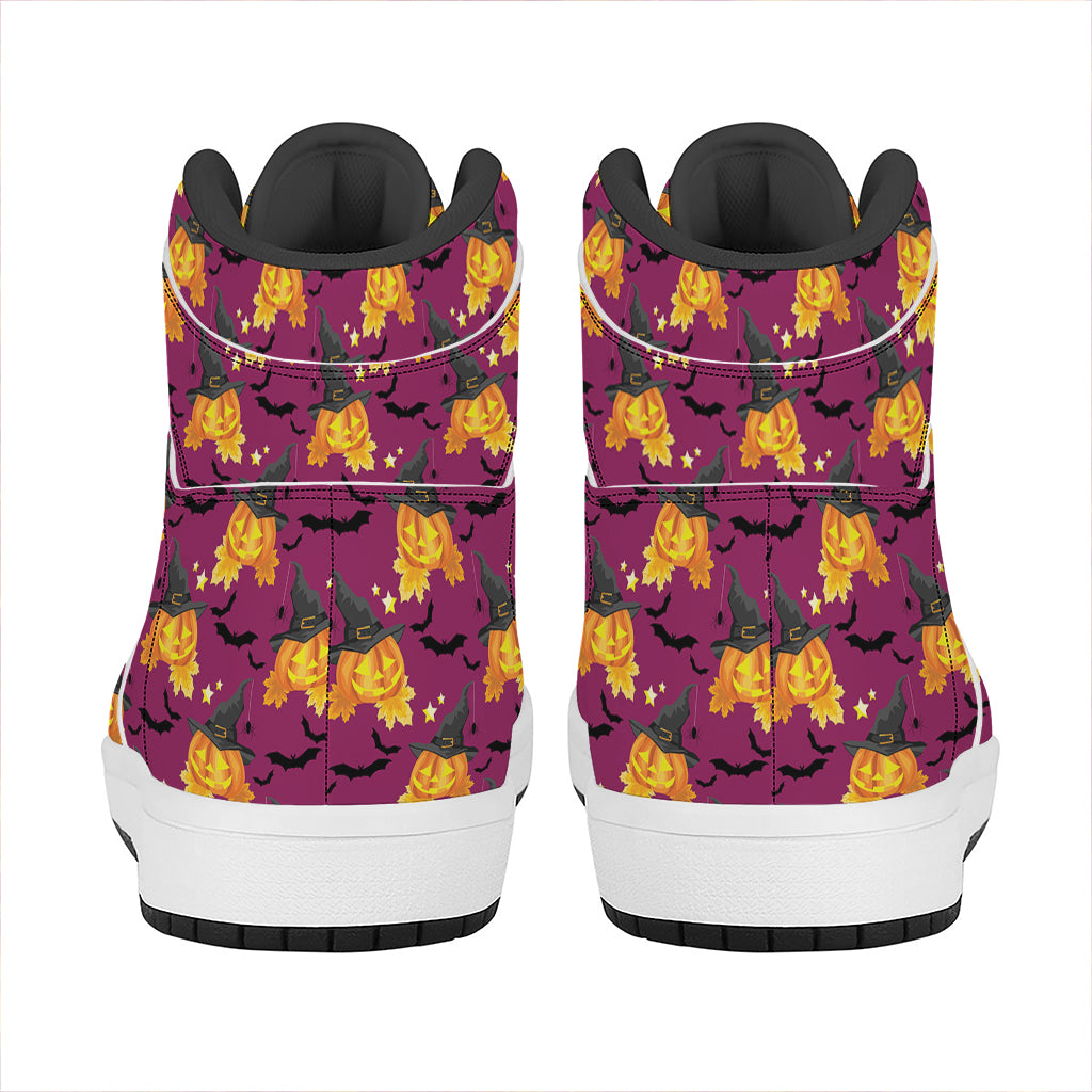 Cute Halloween Pumpkin Witch Print High Top Leather Sneakers