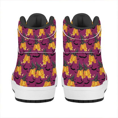 Cute Halloween Pumpkin Witch Print High Top Leather Sneakers