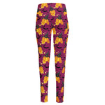 Cute Halloween Pumpkin Witch Print High-Waisted Pocket Leggings