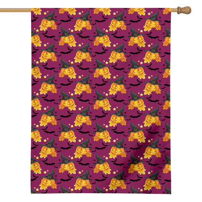 Cute Halloween Pumpkin Witch Print House Flag