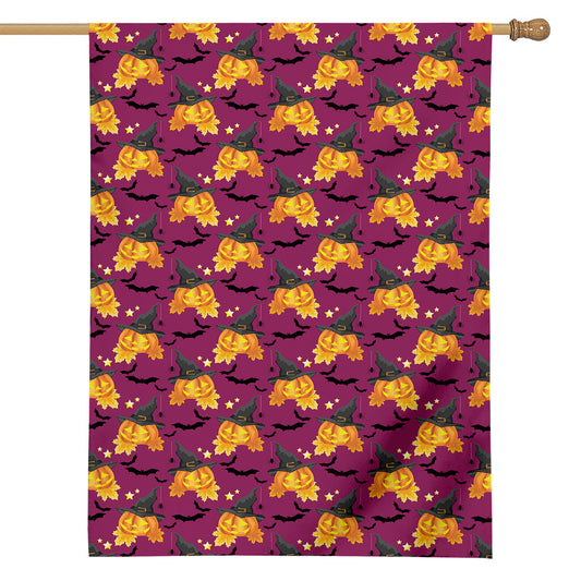 Cute Halloween Pumpkin Witch Print House Flag