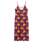 Cute Halloween Pumpkin Witch Print Jersey Midi Cami Dress