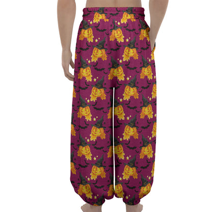 Cute Halloween Pumpkin Witch Print Lantern Pants
