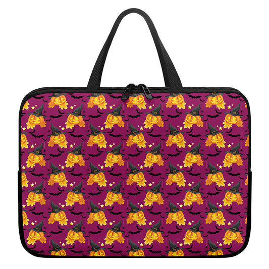 Cute Halloween Pumpkin Witch Print Laptop Sleeve With Handle