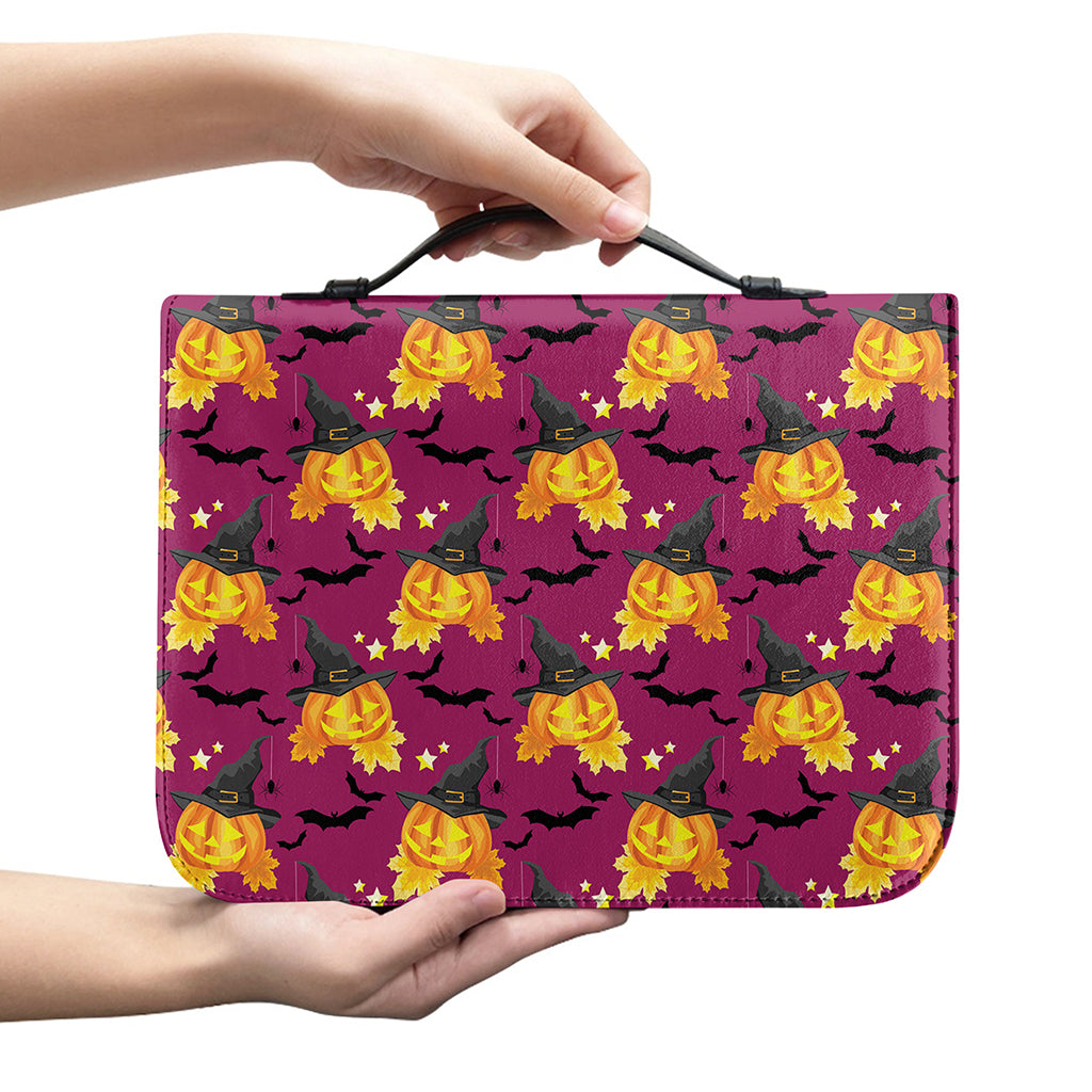 Cute Halloween Pumpkin Witch Print Leather Bible Cover