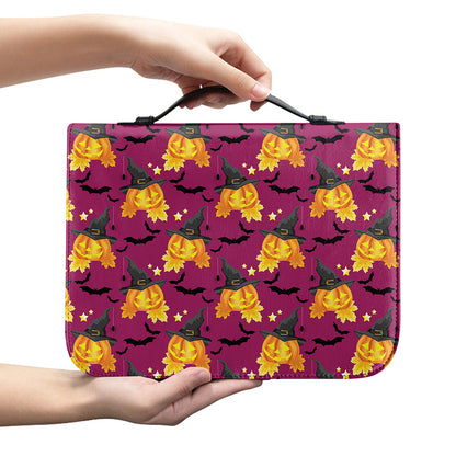 Cute Halloween Pumpkin Witch Print Leather Bible Cover