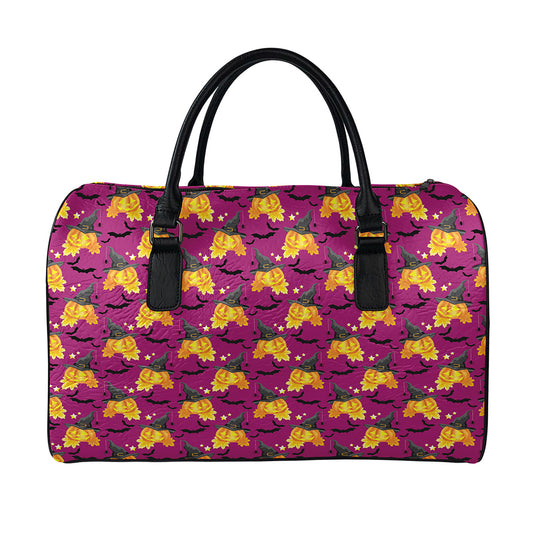 Cute Halloween Pumpkin Witch Print Leather Duffle Bag