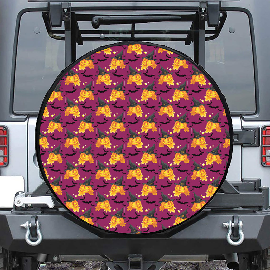 Cute Halloween Pumpkin Witch Print Leather Spare Tire Cover