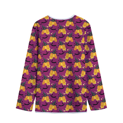 Cute Halloween Pumpkin Witch Print Long Sleeve Short Coat