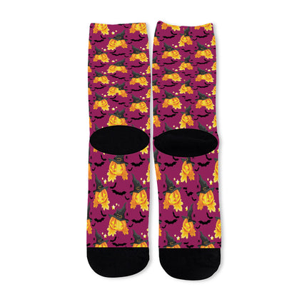 Cute Halloween Pumpkin Witch Print Long Socks