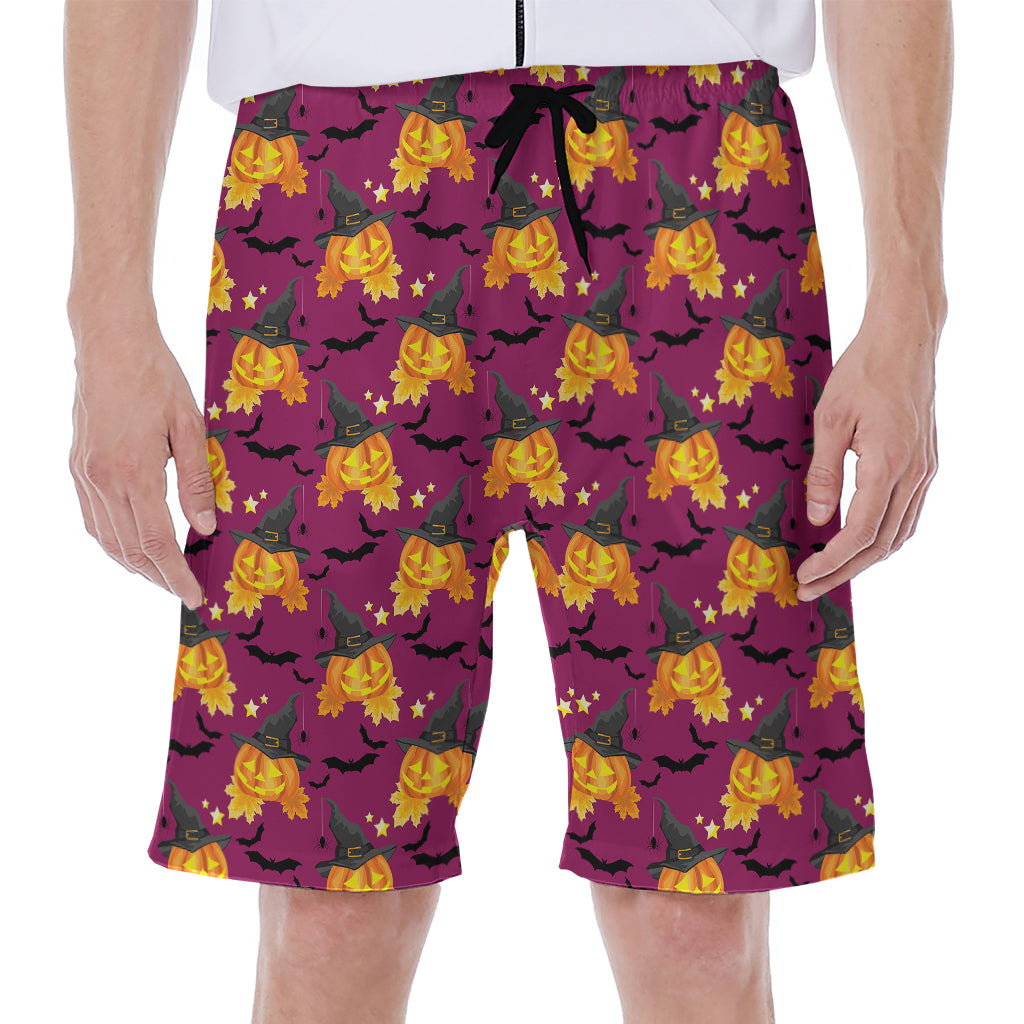 Cute Halloween Pumpkin Witch Print Men's Beach Shorts