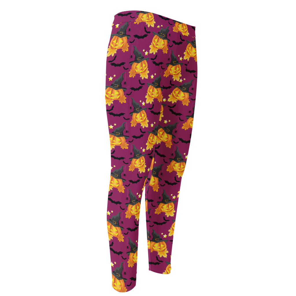 Cute Halloween Pumpkin Witch Print Men's Compression Pants