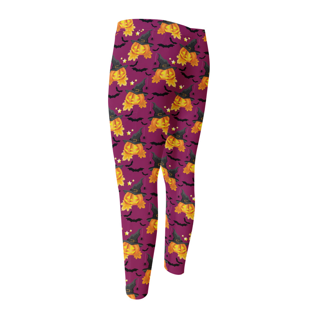 Cute Halloween Pumpkin Witch Print Men's Compression Pants