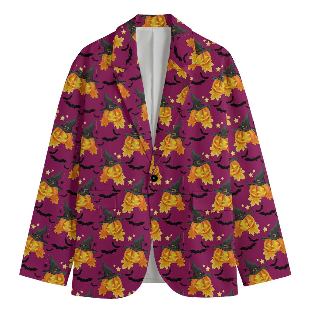 Cute Halloween Pumpkin Witch Print Men's Cotton Blazer
