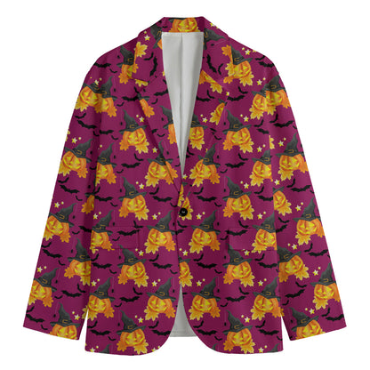 Cute Halloween Pumpkin Witch Print Men's Cotton Blazer