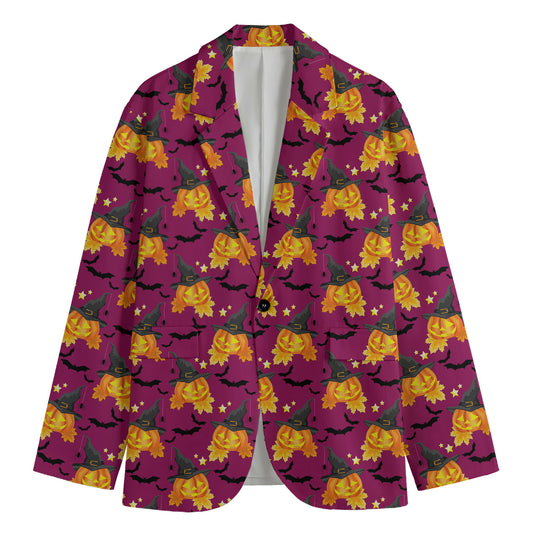 Cute Halloween Pumpkin Witch Print Men's Cotton Blazer