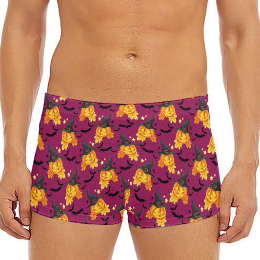 Cute Halloween Pumpkin Witch Print Men's Short Boxer Briefs