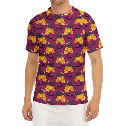 Cute Halloween Pumpkin Witch Print Men's Short Sleeve Rash Guard