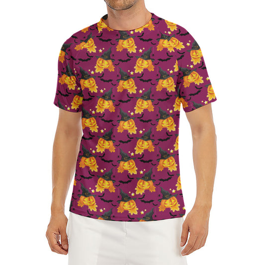 Cute Halloween Pumpkin Witch Print Men's Short Sleeve Rash Guard