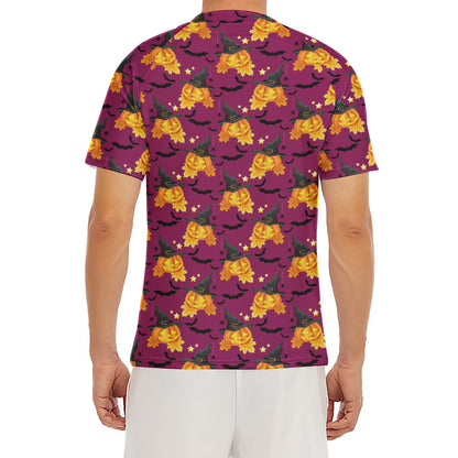 Cute Halloween Pumpkin Witch Print Men's Short Sleeve Rash Guard