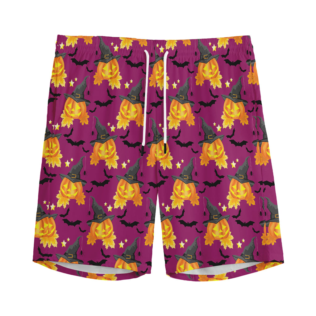 Cute Halloween Pumpkin Witch Print Men's Sports Shorts