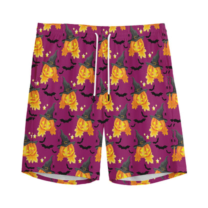Cute Halloween Pumpkin Witch Print Men's Sports Shorts