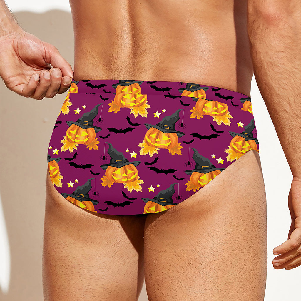 Cute Halloween Pumpkin Witch Print Men's Swim Briefs