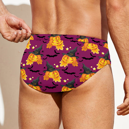 Cute Halloween Pumpkin Witch Print Men's Swim Briefs