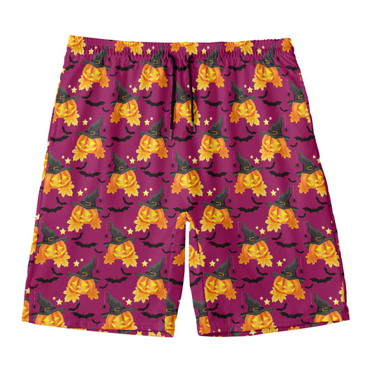 Cute Halloween Pumpkin Witch Print Men's Swim Trunks
