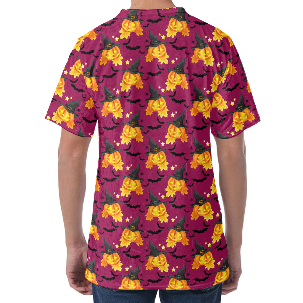 Cute Halloween Pumpkin Witch Print Men's Velvet T-Shirt