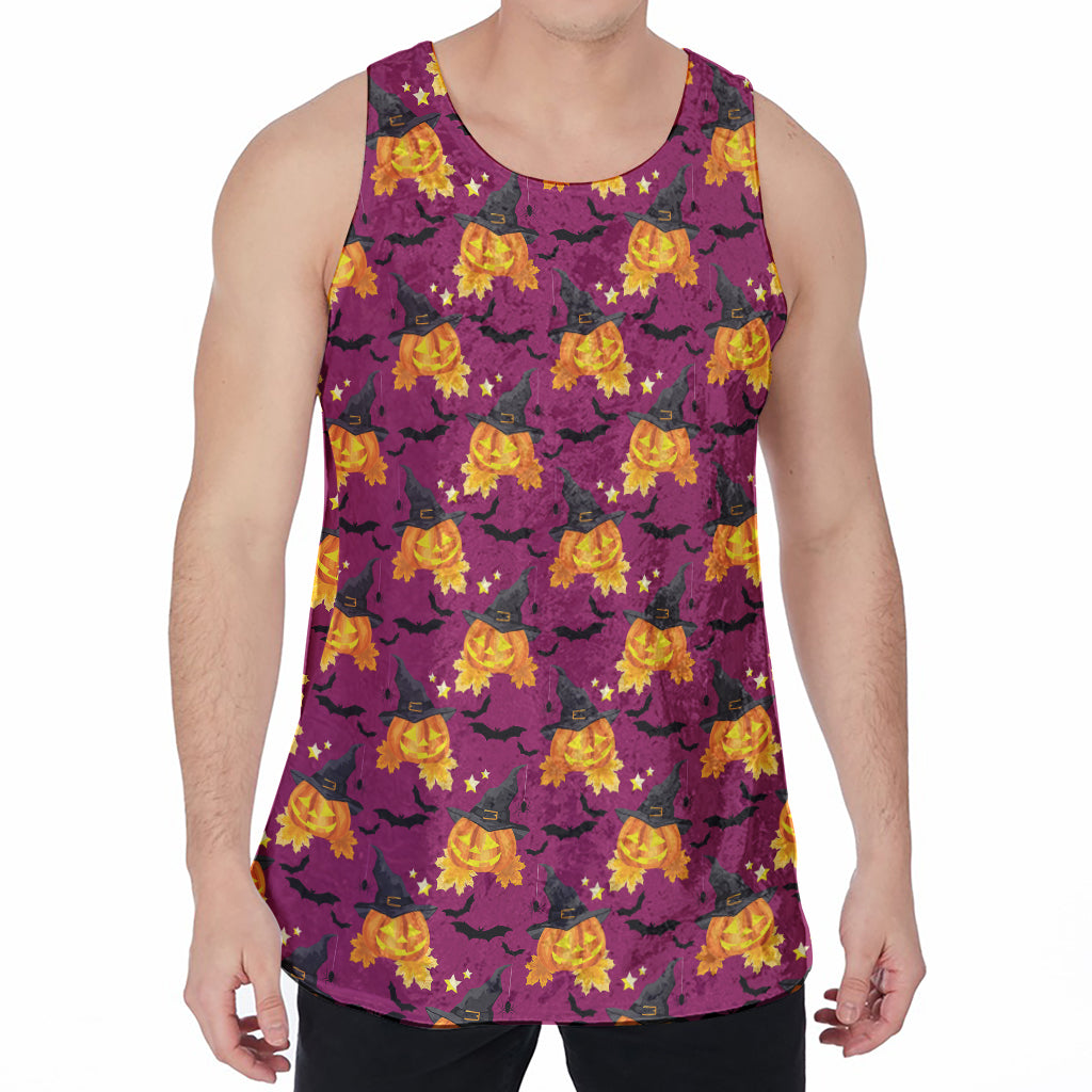 Cute Halloween Pumpkin Witch Print Men's Velvet Tank Top