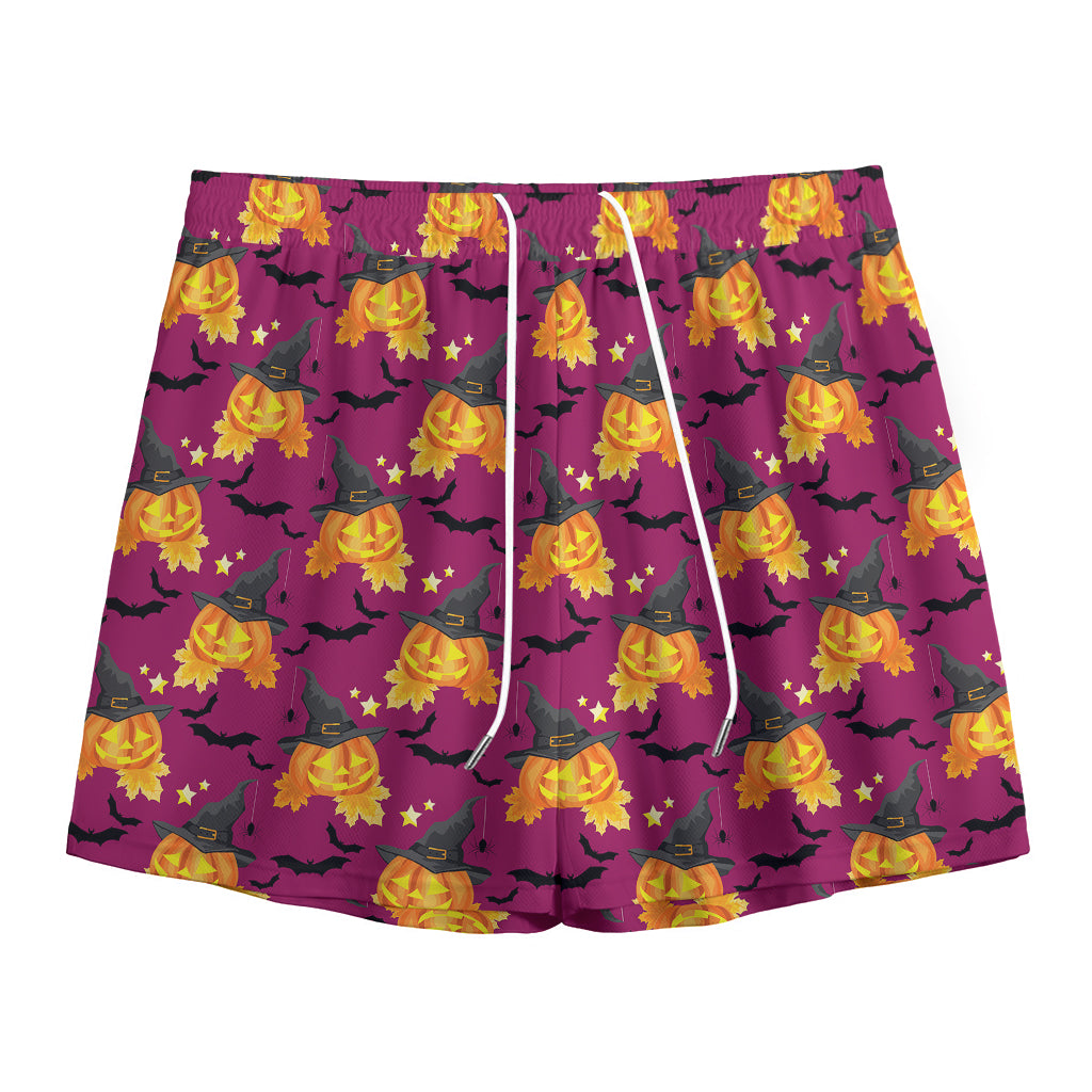 Cute Halloween Pumpkin Witch Print Mesh Shorts