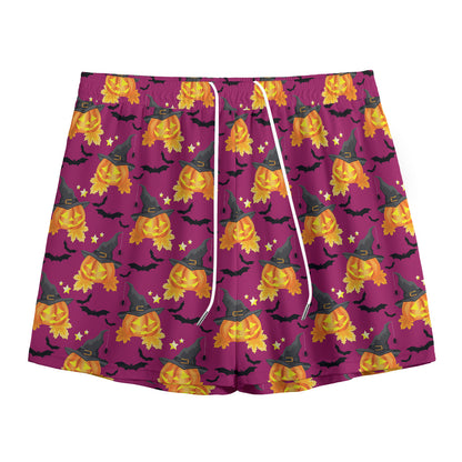Cute Halloween Pumpkin Witch Print Mesh Shorts
