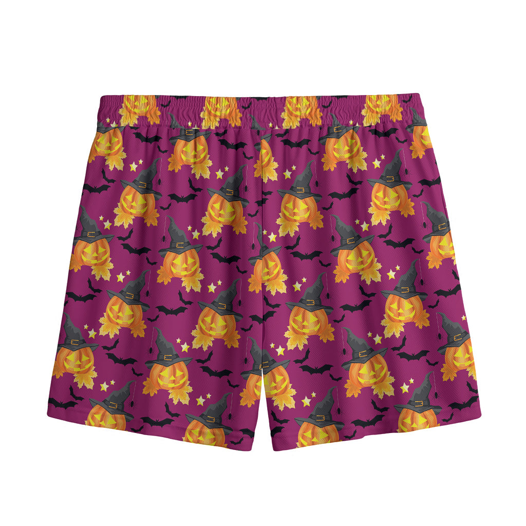 Cute Halloween Pumpkin Witch Print Mesh Shorts