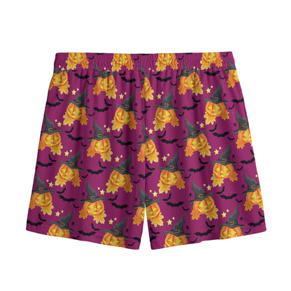 Cute Halloween Pumpkin Witch Print Mesh Shorts