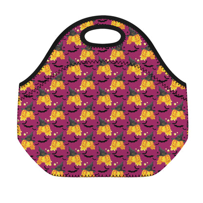 Cute Halloween Pumpkin Witch Print Neoprene Lunch Bag