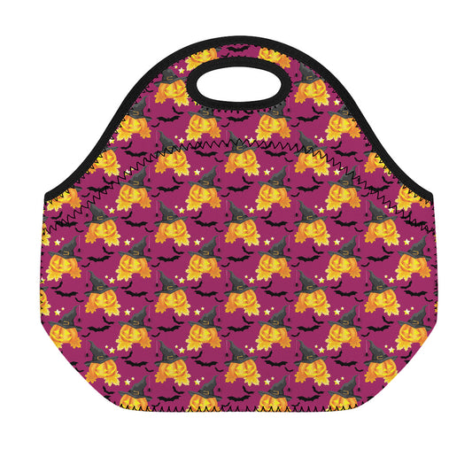 Cute Halloween Pumpkin Witch Print Neoprene Lunch Bag