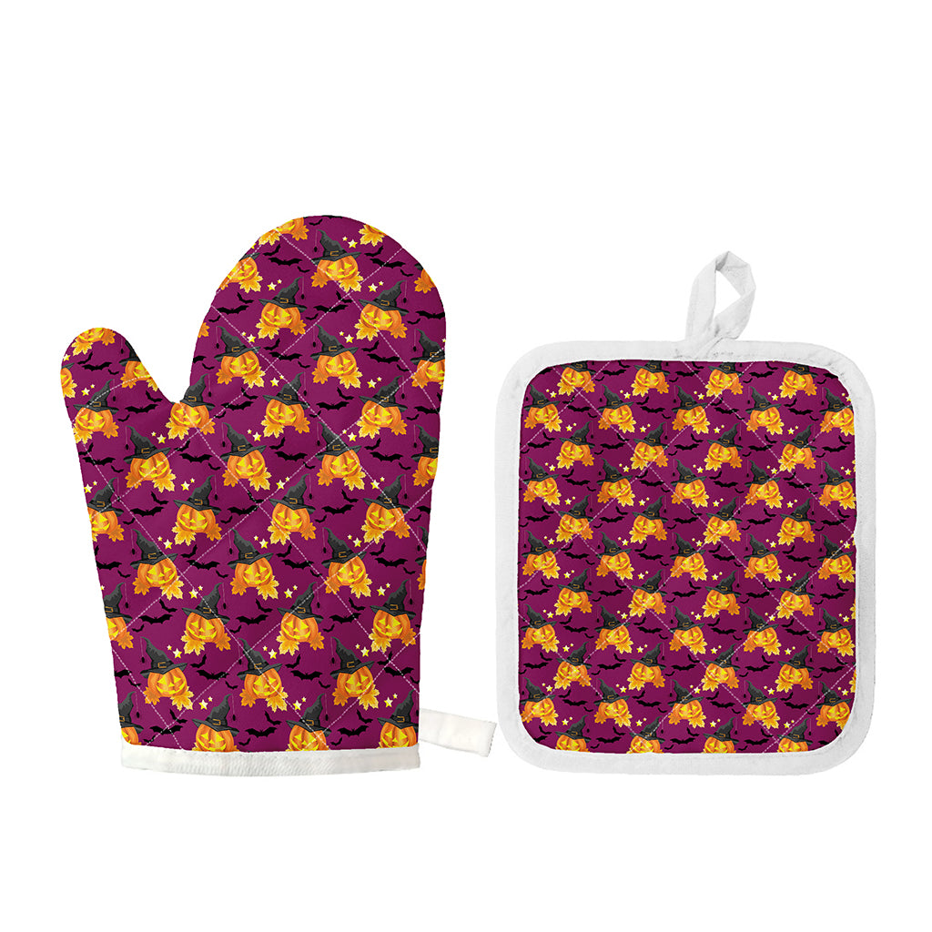 Cute Halloween Pumpkin Witch Print Oven Mitt And Pot Holder Set