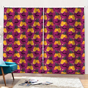 Cute Halloween Pumpkin Witch Print Pencil Pleat Curtains