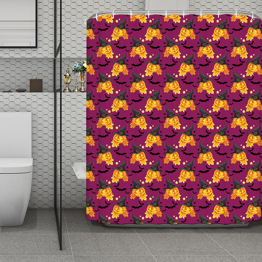 Cute Halloween Pumpkin Witch Print Polyester Shower Curtain