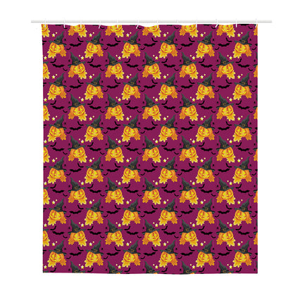 Cute Halloween Pumpkin Witch Print Polyester Shower Curtain